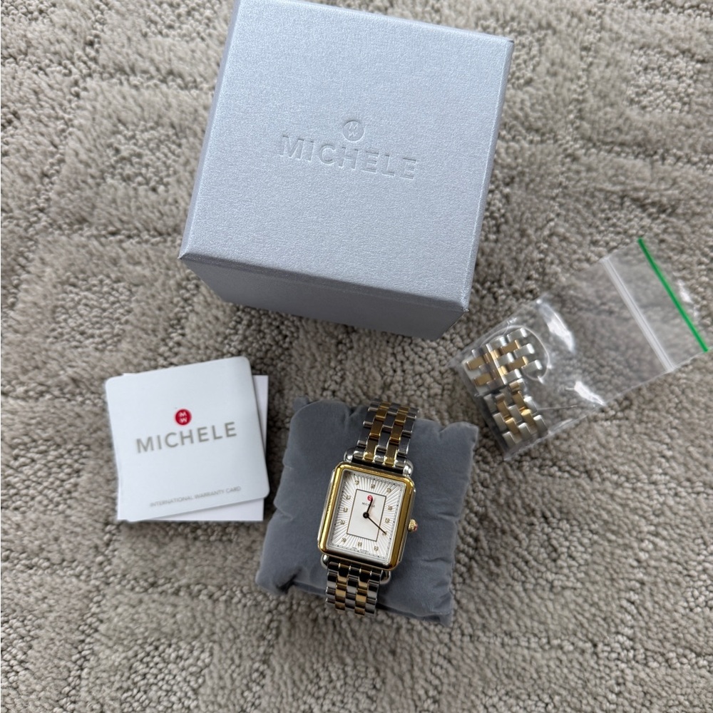 Michele Deco II Two-Tone Rectangular Dress Watch - Gold & Silver - Picture 2 of 6